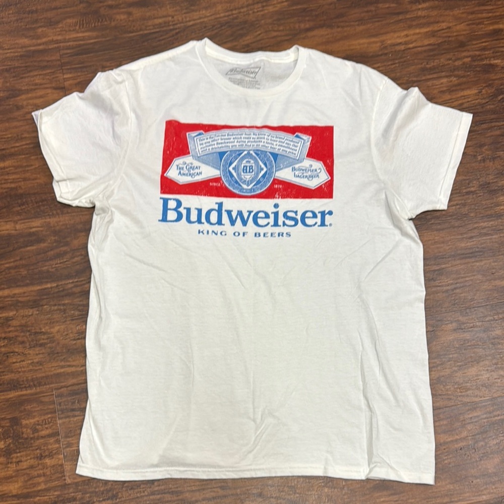 Budweiser Red and Blue Logo White Tee
